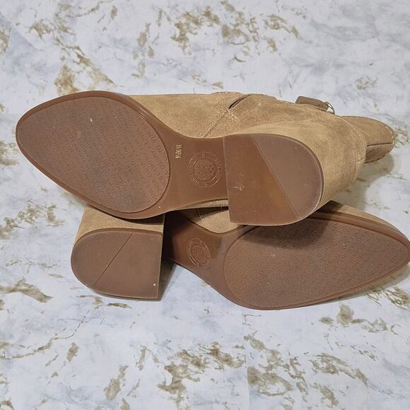 Vince Camuto Suede Ankle Boots Womens 9 1/2 M Pailey Camel Tan Block Heel Zip - Picture 5 of 11